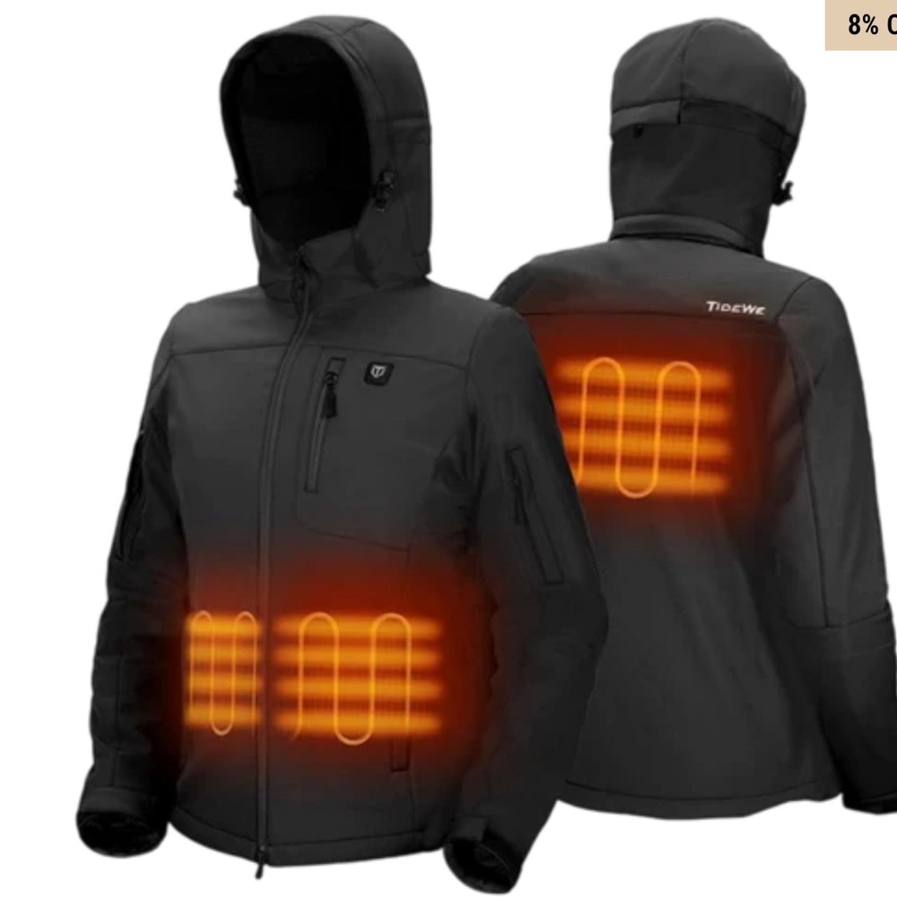TIDEWE - Woman’s Black Heated Jacket Detachable Hood & Battery Pack   Medium NWT